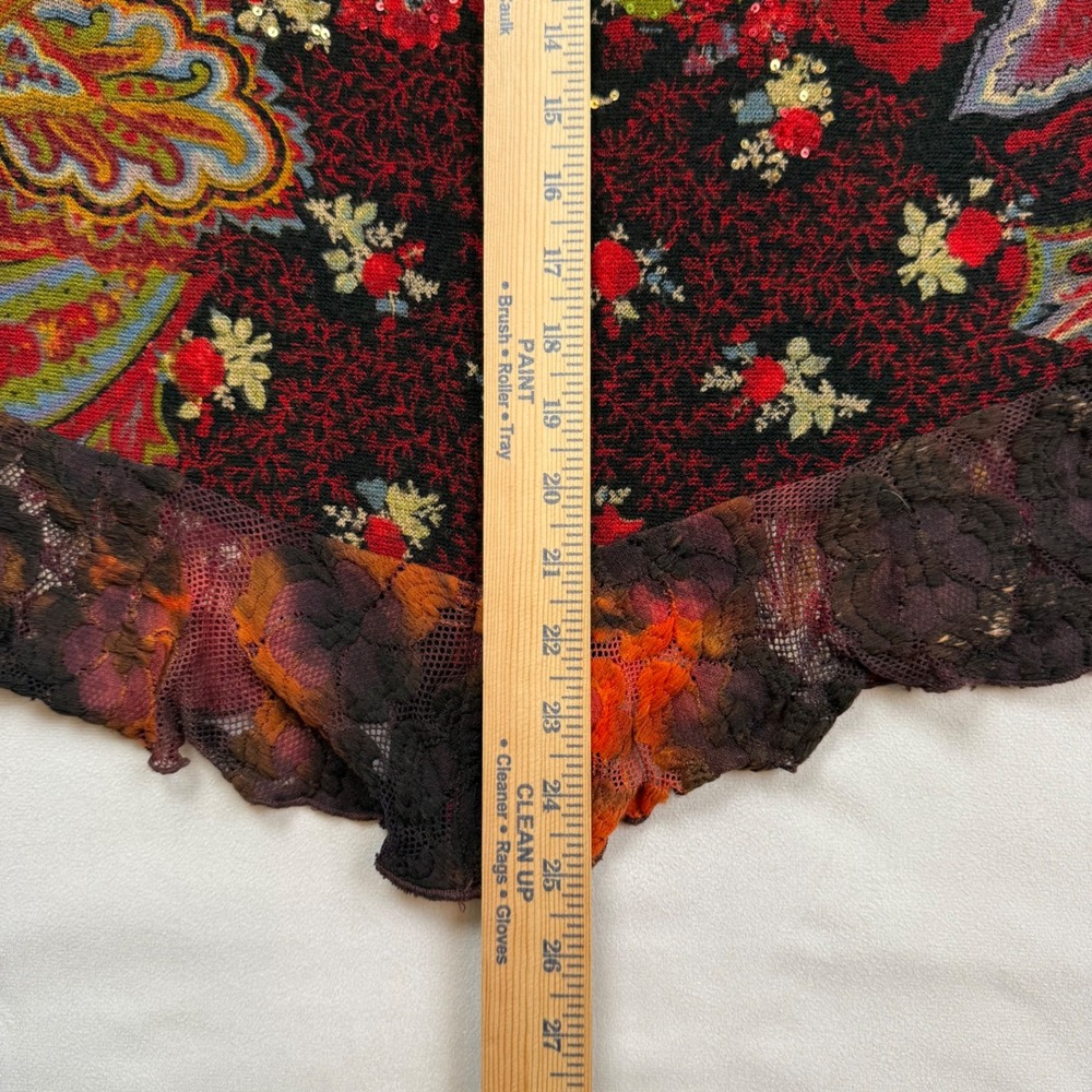Alberto Makali Womens Red Paisley Floral Sequin Lace Zip Front Top Large - Picture 7 of 9